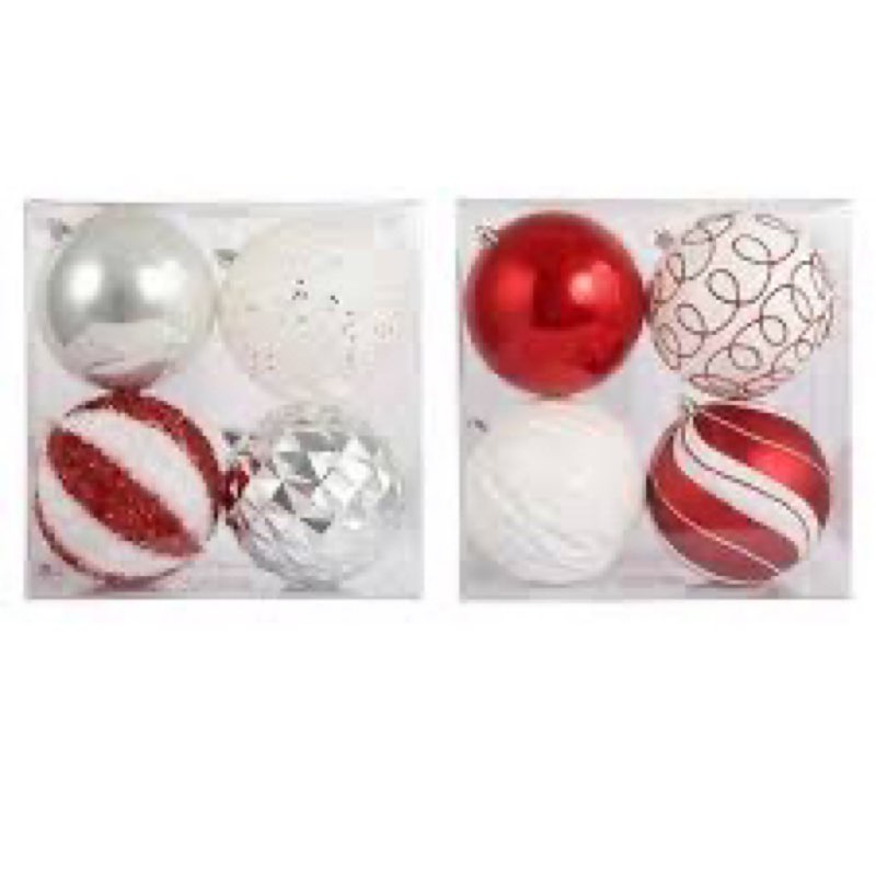 8 inch Extra Large Christmas Ornament Balls, 4 pcs Red and White Christmas Ornaments Shatterproof Gi