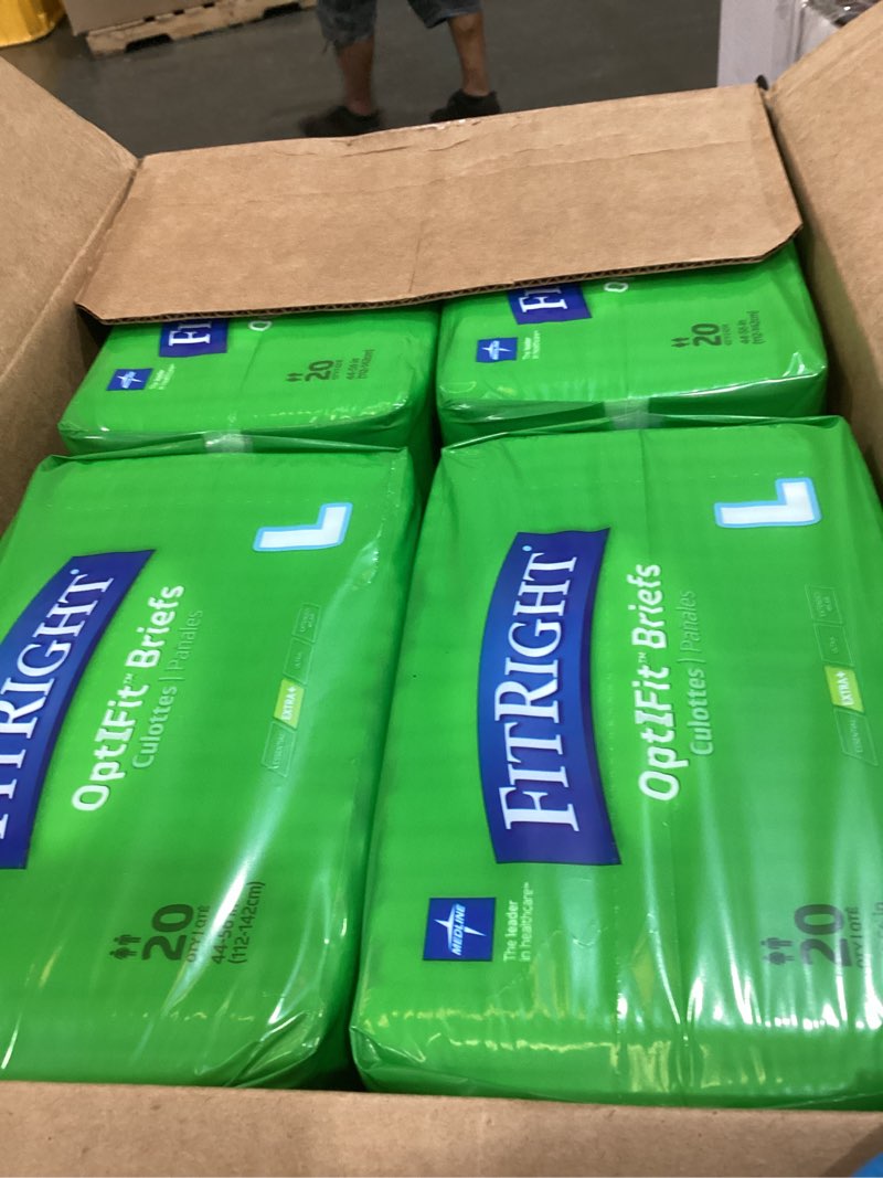 Condition photo showing Good Condition for FitRight Adult Diapers, Extra+ Heavy Absorbency, L (Waist Size 44in-56in), 80 Count, OptiFit Incontinence Briefs for Men and Women, Disposable, Moisture-Wicking, Leak Protection. 80 Count Large