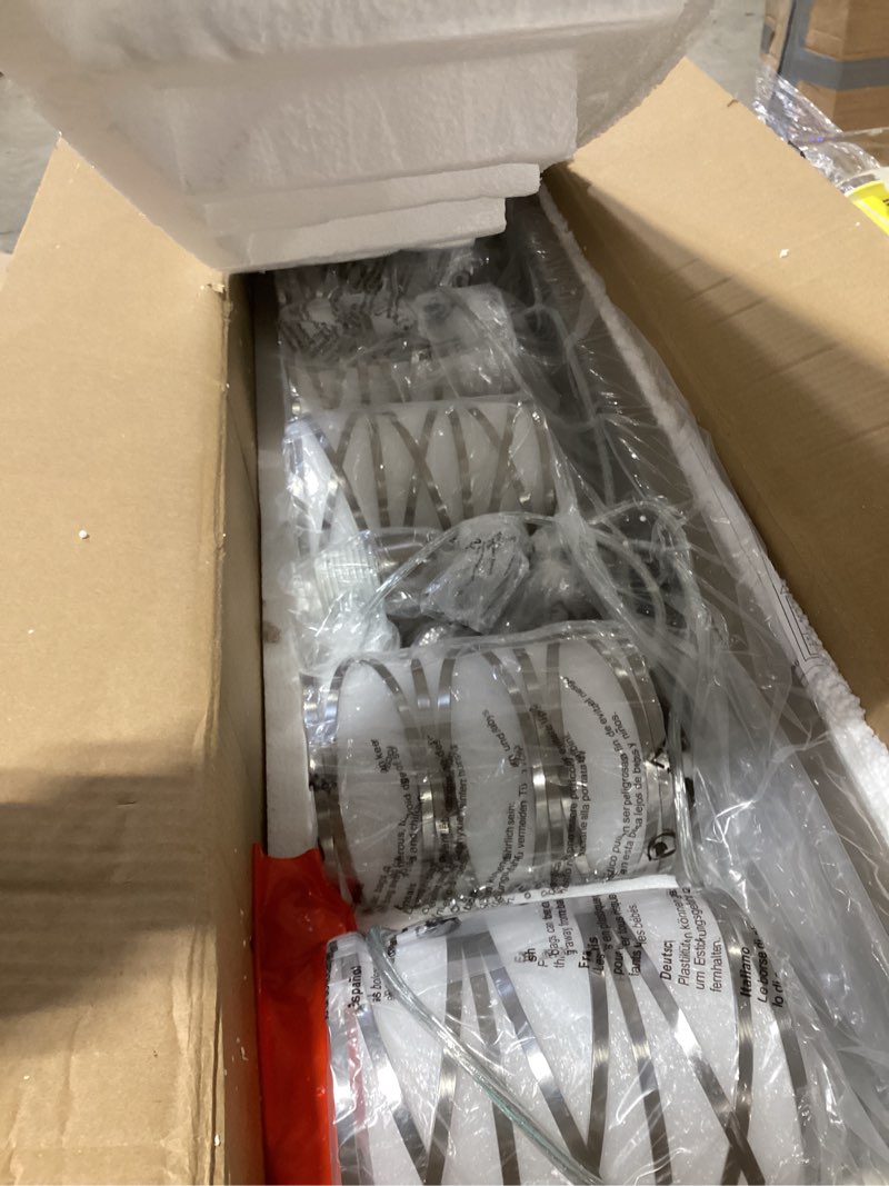 Condition photo showing As Is for Brushed Nickel Pendant Lights for Kitchen Island, 5-Light Chandelier for Dining Room, Hanging Linear Chandeliers, Modern Dining Room Light Fixtures Pendant Light with Clear Glass Shades