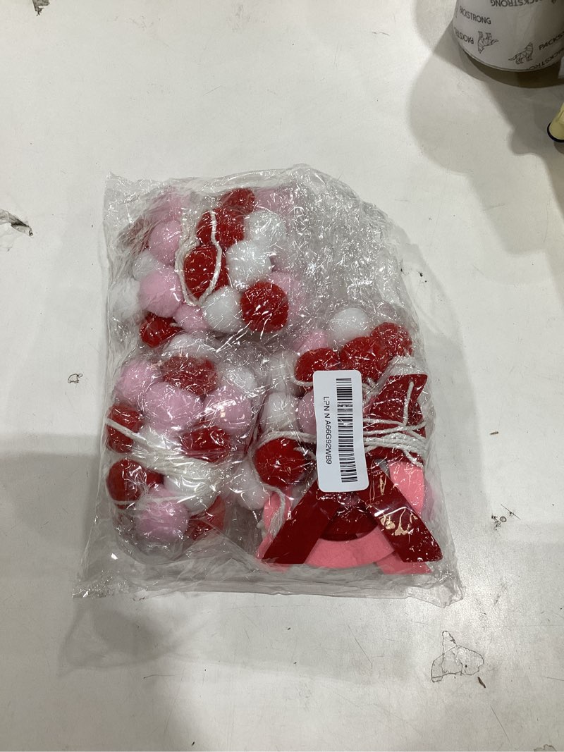 Condition photo showing Good Condition for Breling 3 Pieces Valentine's Day Garland Felt Ball Garland, 10ft Pompom Valentines Decorations Banner for Mantle Fireplace Room Valentine Hanging Decor (Pink, XOXO) Pink Xoxo
