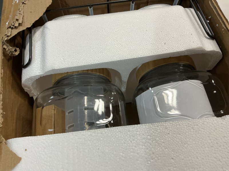 Condition photo showing Good Condition for 2 pack1gallon glass drink dispenser with stand&bamboo lids&fruit infuser,304 stainless steel leak-proof spigot,beverage dispenser for parties,water sangria juice sun tea lemonade(natural)