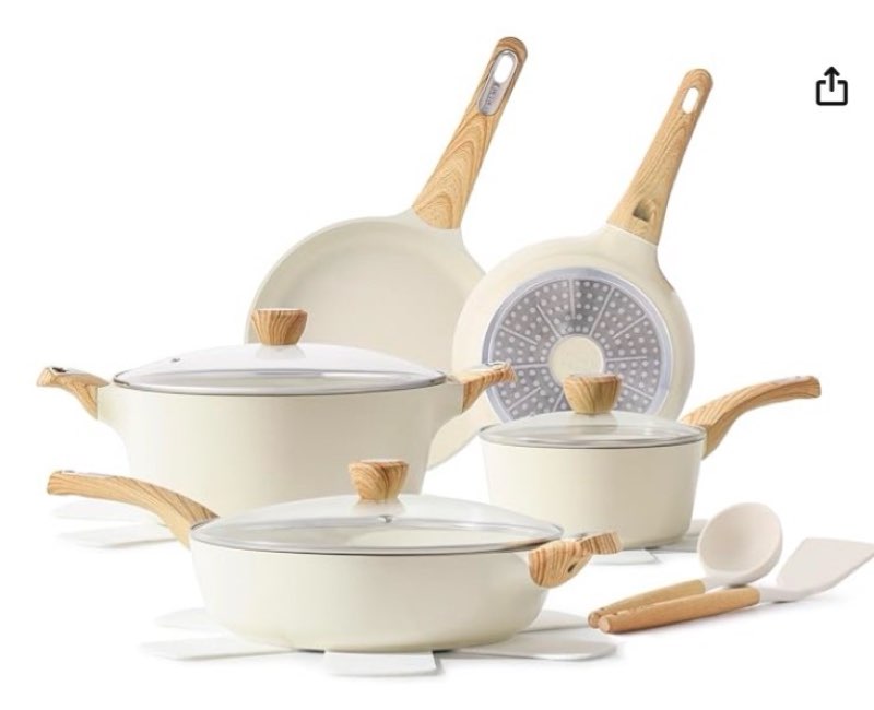 (Incomplete missing pieces) SENSARTE Juego de utensilios de cocina de cerámica, juego de ollas y sartenes antiadherentes, utensilios de cocina de inducción de 14 piezas, no tóxico, saludable antiadherente, con juego de sartenes, PFAS PTFE PFOA PFOS libre