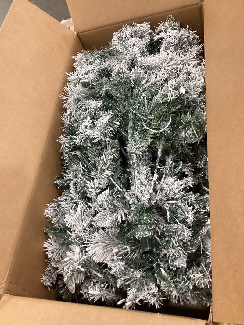 Condition photo showing Good Condition for 7.5FT Pre-lit Snow Flocked Christmas Tree Spruce with Remote Control, 600 Warm White Multi-Color Lights, Artificial Hinged/Feel Real/Realistic for Home, Holiday Decoration Dual Color LED PVC LED Color+Cleae 7ft 6in
