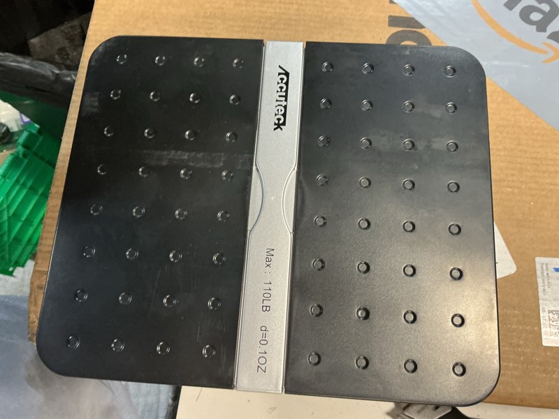 Condition photo showing As Is for accuteck 8580 high capacity 110 lbs high accuracy 0.1oz digital postal scale with remote display, batteries and usb cable and ac adapter included black