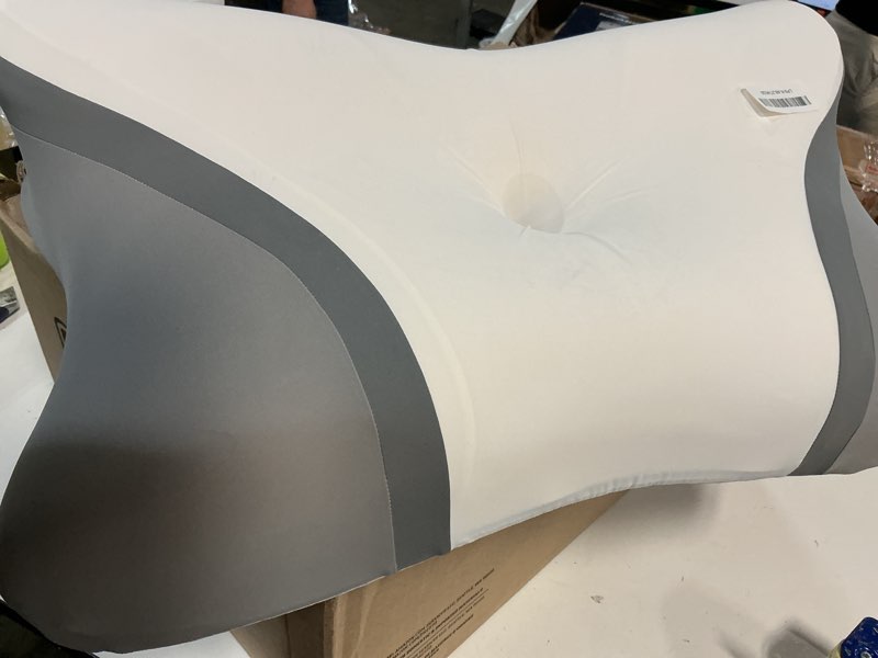 Condition photo showing Good Condition for Cervical Neck Pillow for Pain Relief, Bed Pillows for Sleeping, Ergonomic Cooling Pillow, Orthopedic Contour Pillow for Side Back Stomach Sleepers,Neck Support Memory Foam Pillows with Pillow Covers White&grey