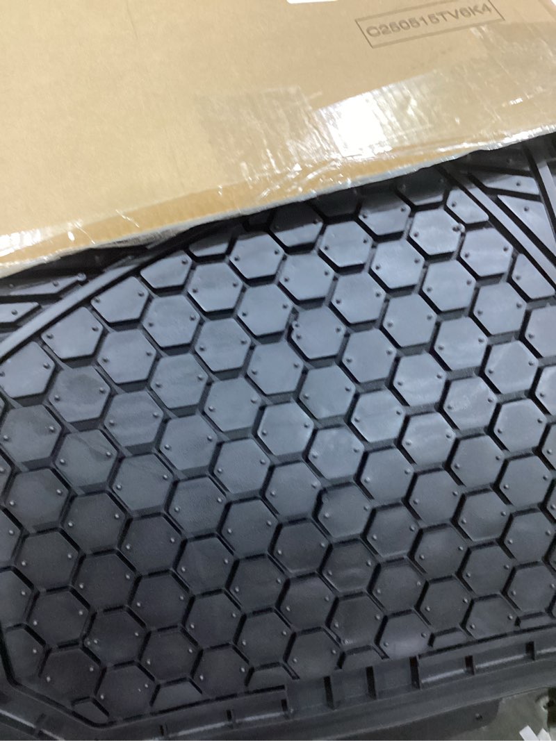 Condition photo showing As Is for Amazon Basics Heavy Duty PVC Faux Rubber Car Floor Mats Universal Deluxe,All Weather Trim To Fit for 95% Automotive SUV Sedans Trucks,4-Piece Solid Black