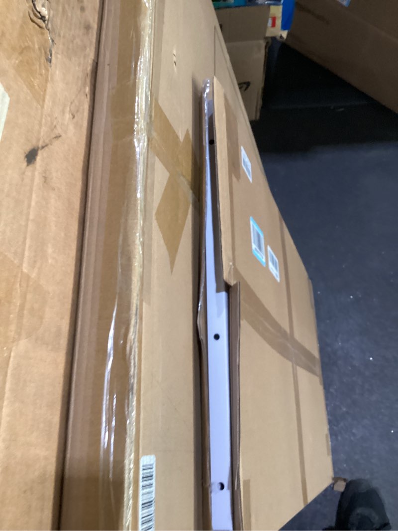Condition photo showing New/Like New for fixed window safety guard 19”x 54” adjustable width prevents accidental falls, non-egress, tamper resistant screws included, white, single pack 19x54 inches