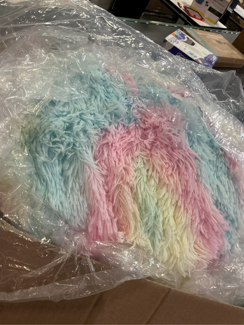 Condition photo showing Good Condition for Fluffy Bean Bag Chair for Kids, 2.5FT Round Memory Foam Filled Bean Bag for Teens & Kids, Ultra Soft Faux Fur Fabric Bean Bag Chairs for Playroom, Living Room, Bedroom, Rainbow 2.5 FT Rainbow