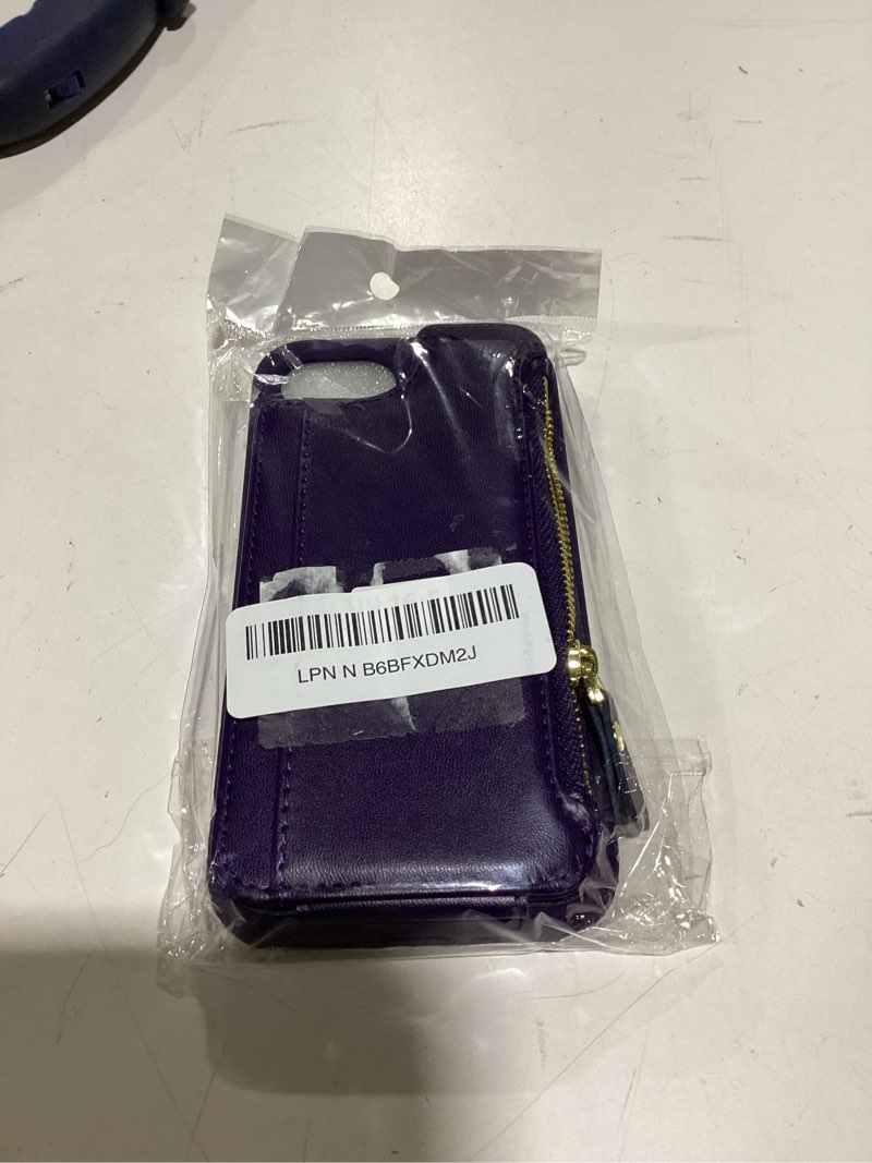 Condition photo showing New/Like New for Cavor Compatible with iPhone 16e Case with Card Holder,Wallet Case for Women,Leather Zipper Pocket Shockproof Protective Phone Cover-Purple A1-Purple
