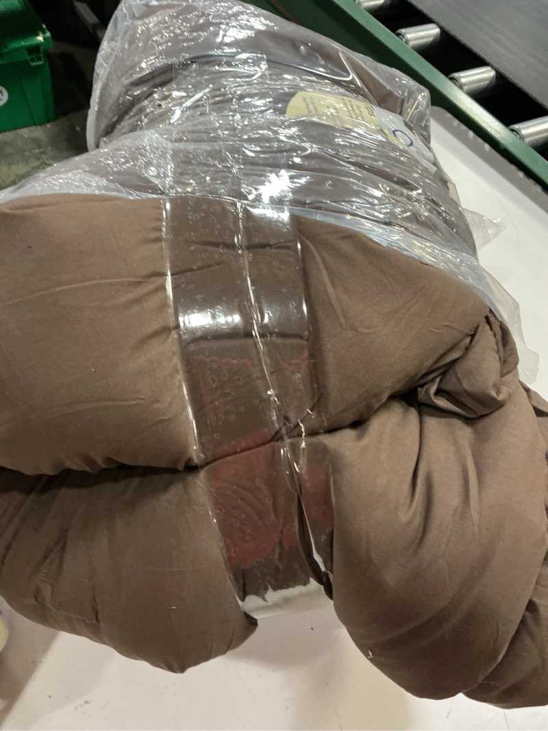 Condition photo showing As Is for monbix queen comforter set - 7 pieces cationic dyeing chocolate brown bed in a bag queen bedding sets with comforter, sheets, pillowcases & shams, reversible bedding comforters sets chocolate brown 7piece-queen(90”x90'')