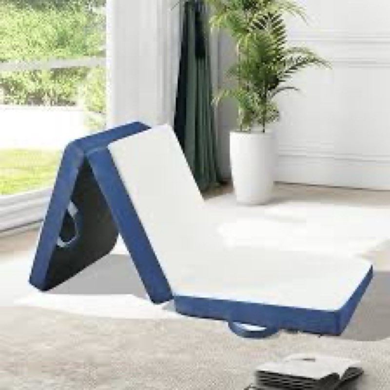 Folding Mattress Single Size,6 inch Memory Foam Tri Portable Trifold Mattress Topper Single with Bre