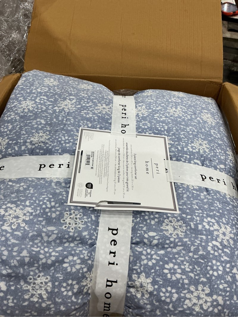 Condition photo showing Good Condition for peri home 100% cotton 3-piece comforter and sham set, king, blue ikat eyelet king blue ikat eyelet