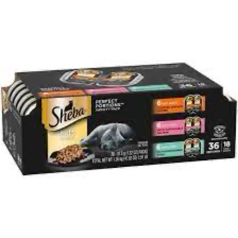 SHEBA PERFECT PORTIONS Multipack Cuts in Gravy Roasted Chicken, Gourmet Salmon, and Signature Tuna, 36 Servings, (best by 4/2/2026)