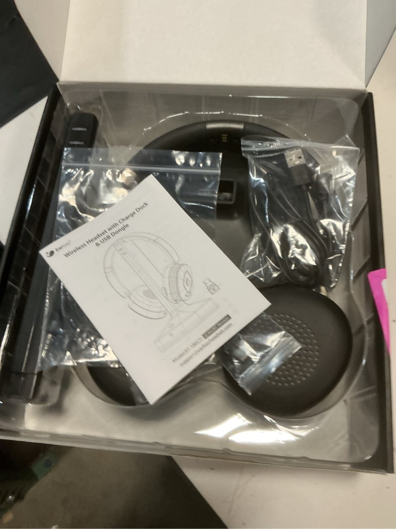 Condition photo showing New/Like New for earbay wireless headset with mic for work, v6.0 bluetooth headset with microphone (noise cancelling & mute), wireless headphones with rgb charging dock for work from home/office/pc/call center/laptop black