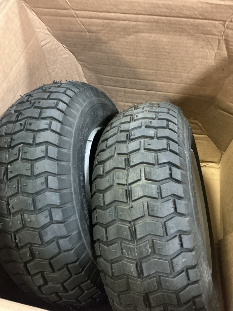 Condition photo showing Good Condition for 2-pack 16 x 6.50-8 riding lawn mower tire with rim, 3/4" or 5/8'' bushing, 16 inch tire assembly for garden tractor.3"-6''offset hub. (16 x 6.5-8 tube type,3" offset hub,fit most john deere)