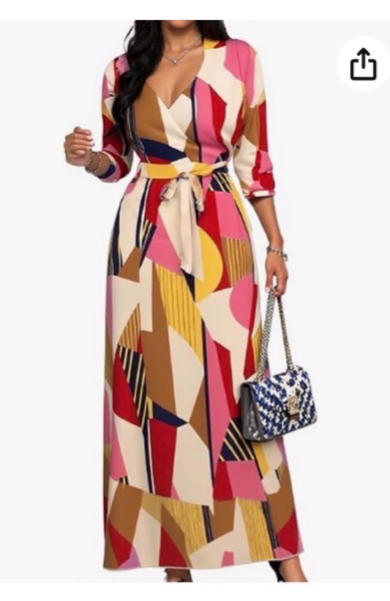 (Similar to stock photo) Mrskoala Women Plus Size Long Maxi Wrap Dresses Summer Sundress V-Neck 3/4 Sleeve Plaid 3XL