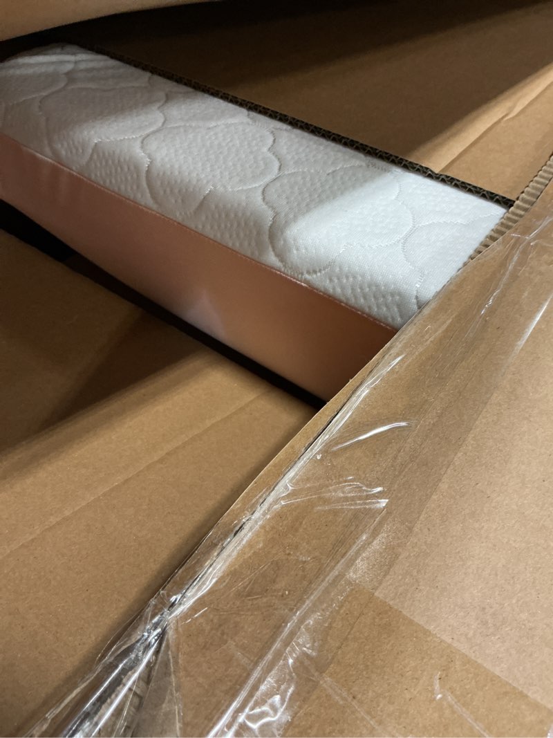 Condition photo showing As Is for dual sided baby crib mattress, 5 inch thick soft & firm memory foam breathable toddler mattress, 4 in1 standard baby bed mattresses with removable washable cover 52x27.6x5 - pink white & pink