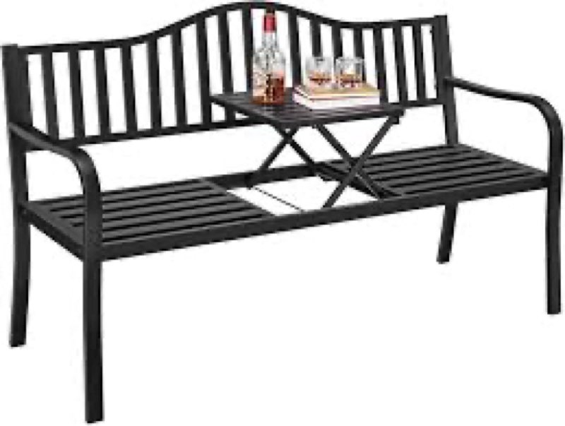 Yaheetech Garden Bench Outdoor Patio Bench for Outdoor, Park, Yard, Entryway, Iron Metal Frame Furni