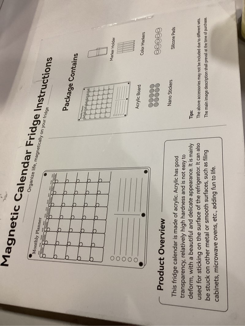 Condition photo showing New/Like New for IDEATECH Acrylic Magnetic Fridge Calendar Magnet Strong, Clear Dry Erase Board Calendar for Refrigerator, Vertical 2in1 Monthly Planner & to Do List for Fridge, Whiteboard Organizer House Decor,White White Text 12"W x 16"H