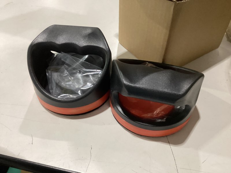 Condition photo showing New/Like New for plastic air hockey strikers/pushers, 2 pcs 4" plastic air hockey pushers and 4 pcs 2.75" pucks replacement for game tables goalies equipment accessories