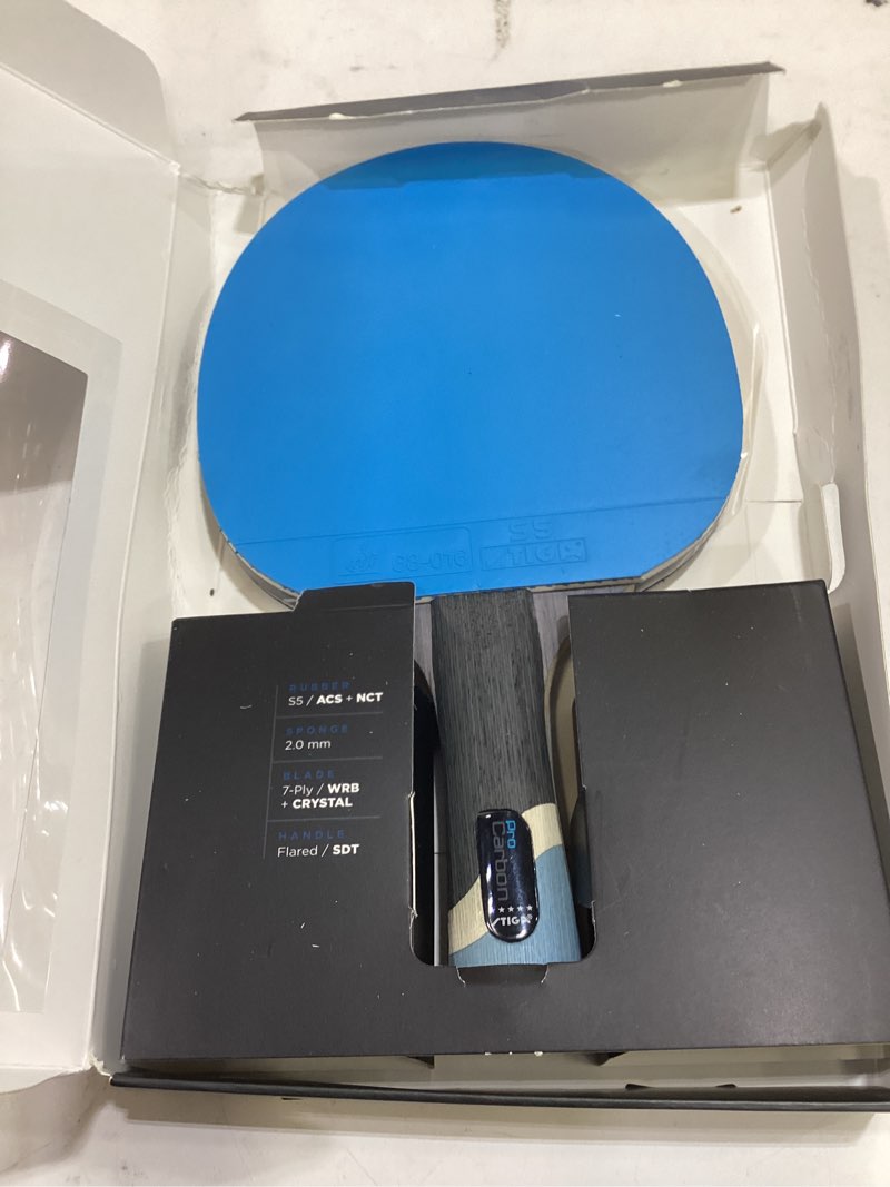 Condition photo showing Good Condition for stiga pro carbon + raptor performance-level table tennis rackets with carbon technology for tournament play - 7-ply blade with flared handles - 2mm sponge for enhanced control and speed blue