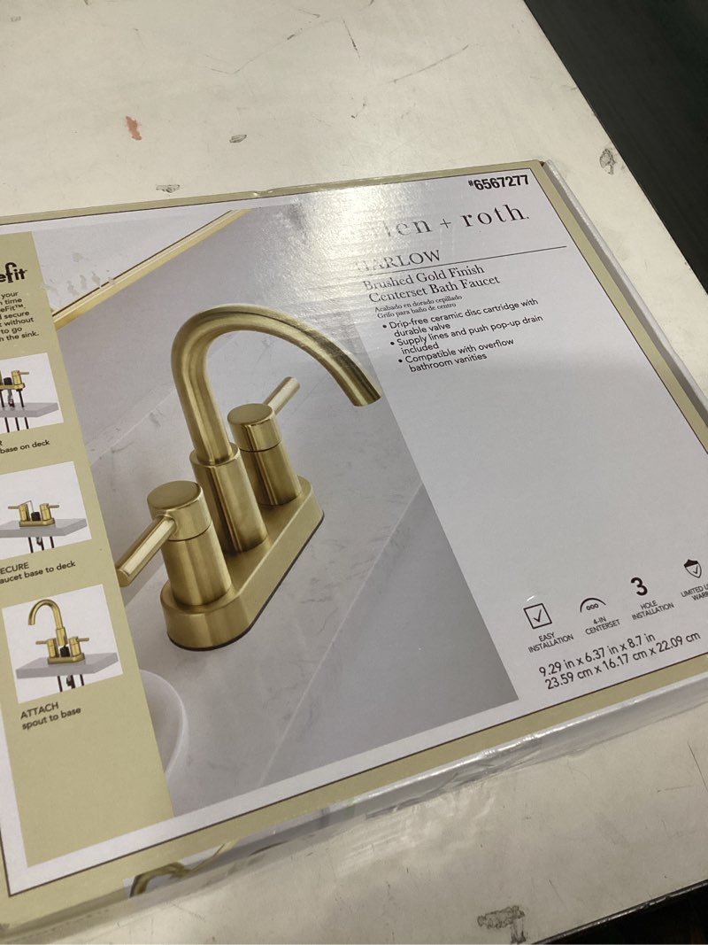 Condition photo showing Good Condition for allen + roth Harlow Simplefit Brushed Gold 4-in centerset 2-handle WaterSense