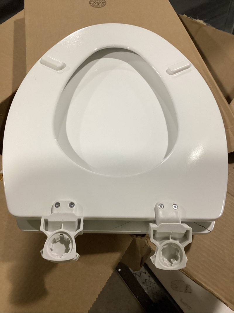 Condition photo showing As Is for Bemis 1500EC Durable Wood Toilet Seat with Easy Clean Hinges, Made in USA, Elongated, White 1 Seat Elongated