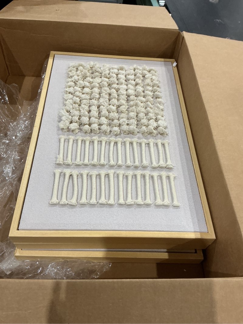 Condition photo showing Good Condition for thalasse 3d textured framed abstract wall art bedroom, 3 piece neutral dot matrix curve tactile rope string art matte sandstone artwork, boho minimalist nordic pictures for nursery home decor 16x24 in neutral sand & natural wood 16" x 24" (set of 3)
