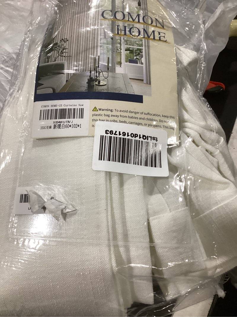 Condition photo showing Good Condition for 60 inch extra wide pinch pleated linen curtains 102 inch length for living room large window drapes light filtering privacy for bedroom back tab with hooks clip rings beige white 60w x 102l 60"w x 102"l (pack of 1) beige white
