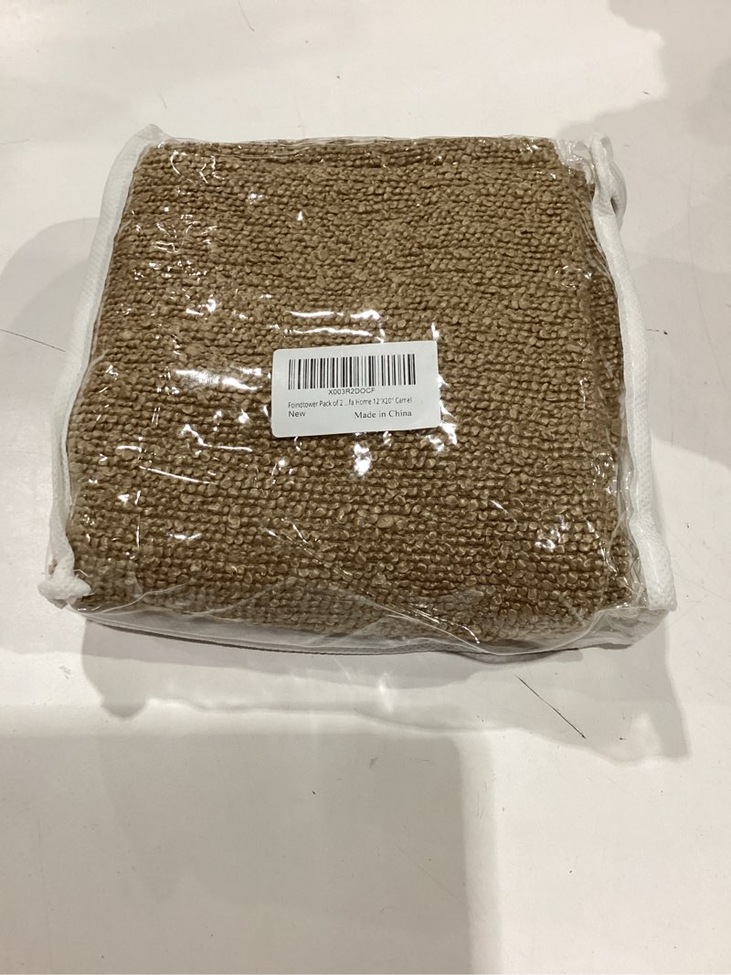 Condition photo showing New/Like New for foindtower pack of 2 textured boucle throw pillow covers accent solid lumbar pillow cases cozy soft decorative couch cushion case for chair sofa bedroom living room home decor, 12 x 20 inch,camel