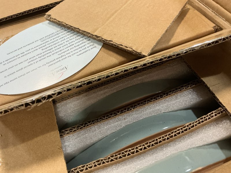 Condition photo showing Good Condition for amorarc ceramic dinnerware set for 6 | speckled stoneware plates and bowls with rustic terracotta underside| scratch resistant,dishwasher & microwave safe dishes sets- 18pcs blue service for 6 modern-blue
