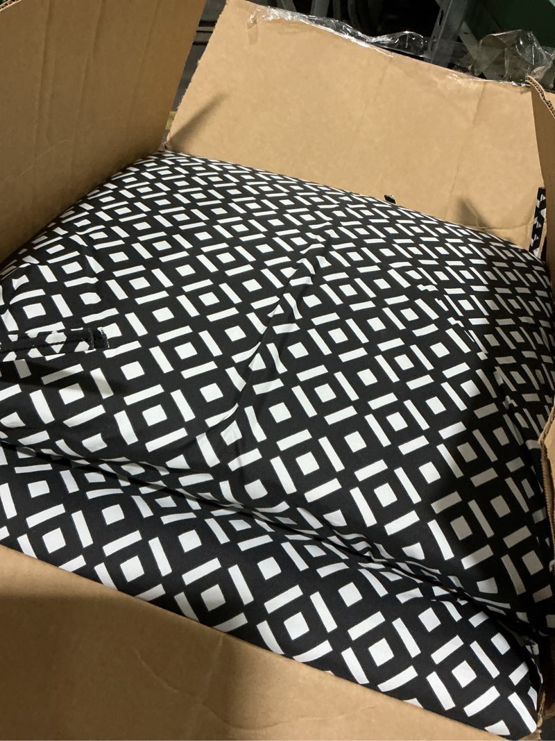 Condition photo showing Good Condition for arden 4-pack outdoor patio dining chair cushion, 20x44, rain-proof seat pad, fade-resistant outdoor cushion black demi tile 4 pack black demi tile