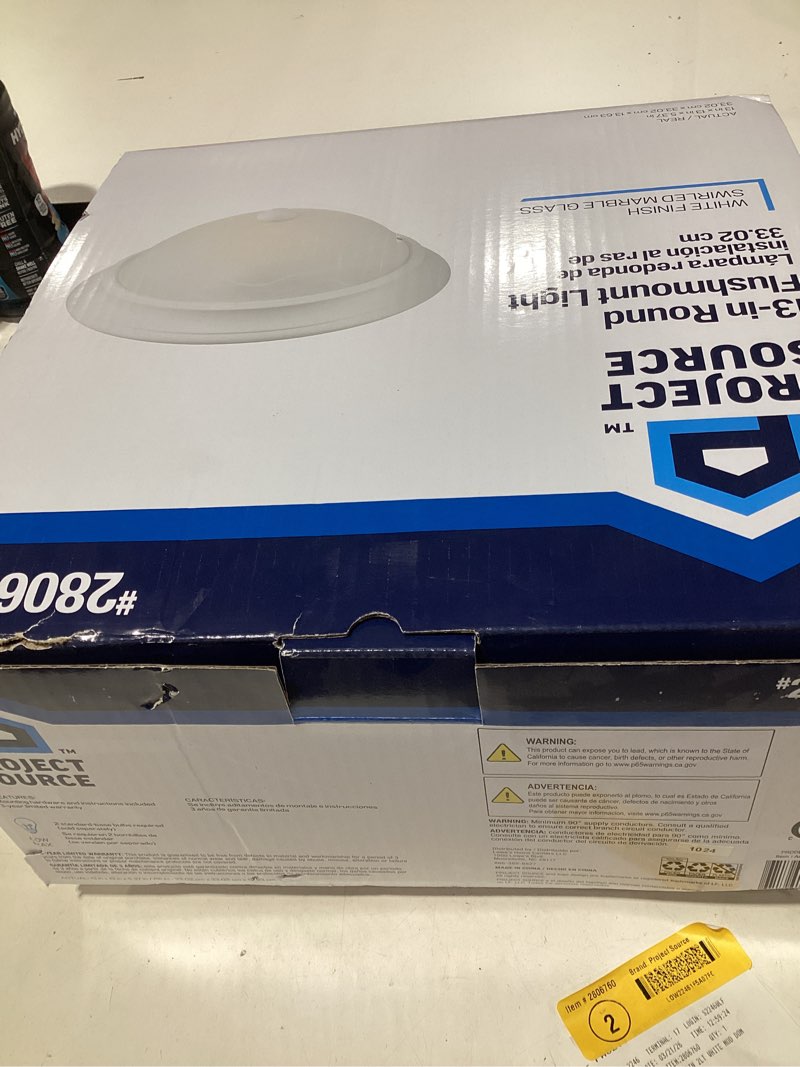 Condition photo showing As Is for 500+ bought last week project source 13-in white indoor 2 -light flush mount light with alabaster glass item #2806760 | model #42293