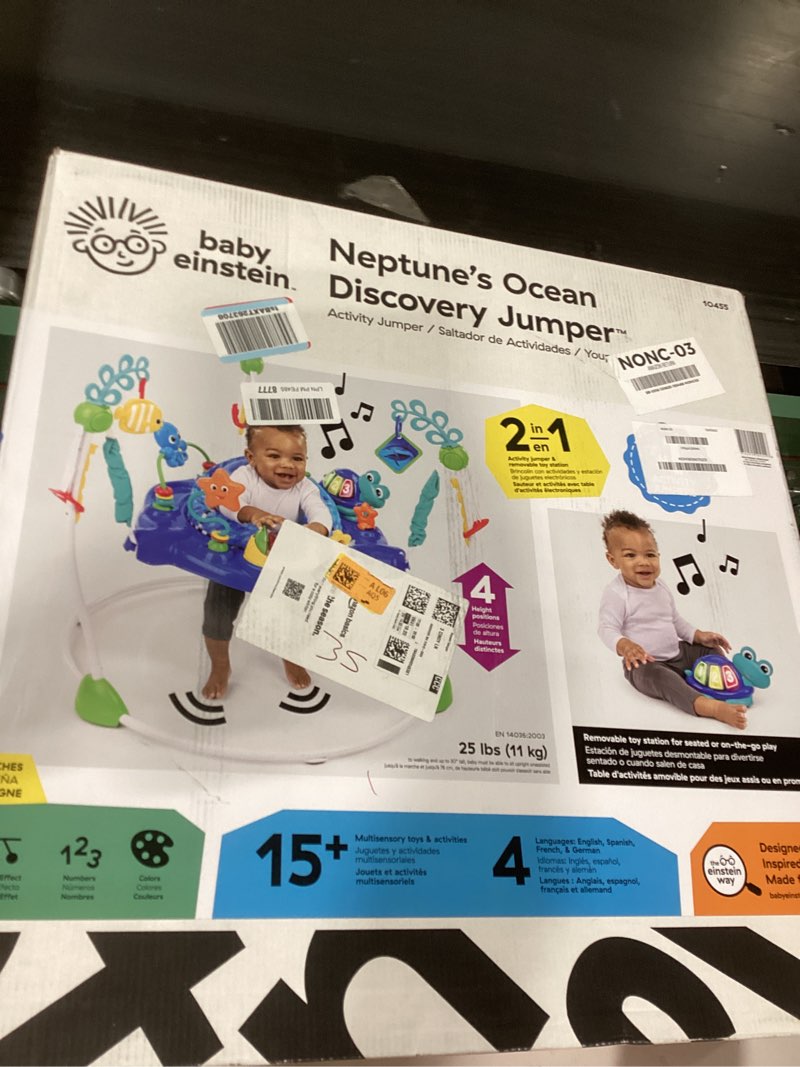 Condition photo showing New/Like New for Baby Einstein Neptune's Ocean Discovery Activity Jumper, Ages 6 months +, Max weight 25 lbs., Unisex