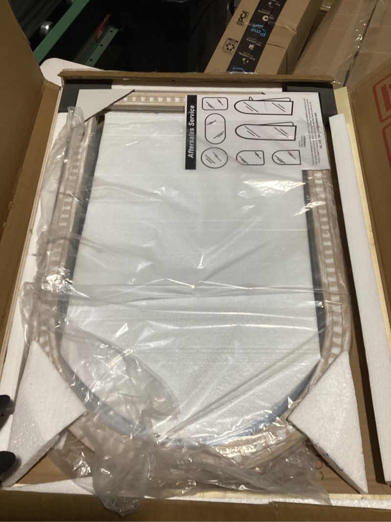 Condition photo showing Good Condition for Arched Vanity Mirror for Wall, 30"x20" Boho Rustic Farmhouse Mirror with Beaded Wooden Frame, Decorative Wooden Mirror for Bathroom, Living Room, Entryway, or Bedroom Vintage White 30"L x 20"W