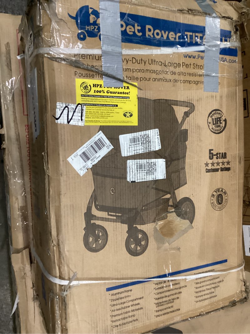 Condition photo showing As Is for HPZ Pet Rover Titan-HD Premium Super-Sized Dog/Cat/Pet Stroller SUV Travel Carriage/w Access Ramp/100Lbs Capacity/Pumpless Rubber Wheels/Aluminum Frame for Small, Med, Large, XL Pets (Taupe)