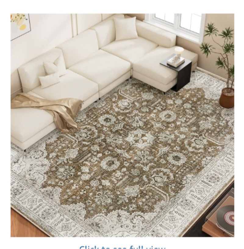 8x10 Area Rugs for Living Room, Vintage Design Washable Rug, Low Pile Non Slip Backing Area Rug for Bedroom, Home Decor, Farmhouse, Dining Room, Brown