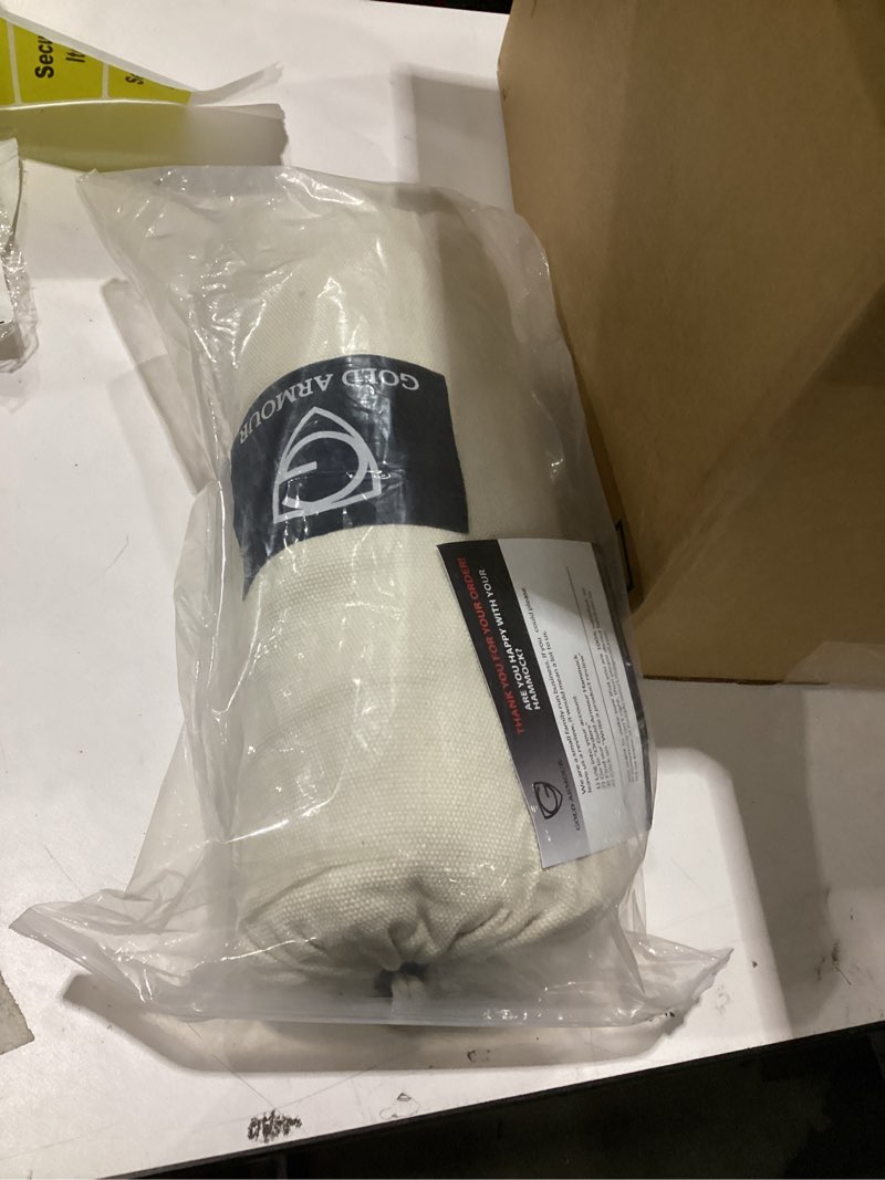 Condition photo showing New/Like New for Gold Armour Hammock, Brazilian Style Hammock with Tree Straps for Hanging Durable Hammock, Portable Single Double Hammock for Camping Outdoor Indoor Patio Backyard (Black Stripe)