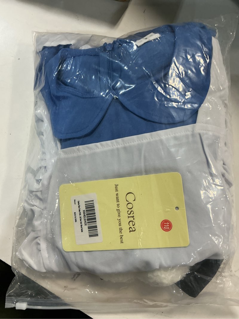 Condition photo showing New/Like New for Girls Halloween Costume Kids Blue Dress White Apron with Plush Rabbit Bow Hair Band Socks 3-4year Blue