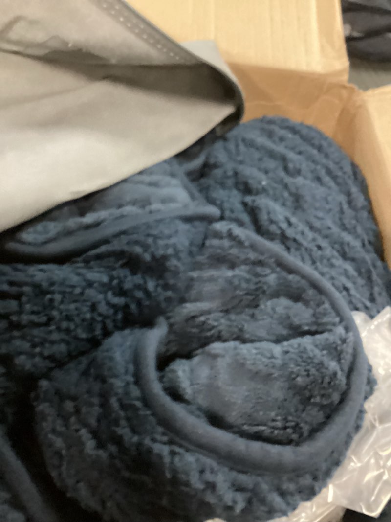 Condition photo showing As Is for Wemore Sherpa Fleece Weighted Blanket for Adult, 15 lbs Dual Sided Cozy Fluffy Heavy Blanket, Ultra Fuzzy Throw Blanket with Soft Plush Flannel Top, , Navy 60 x 80 inches