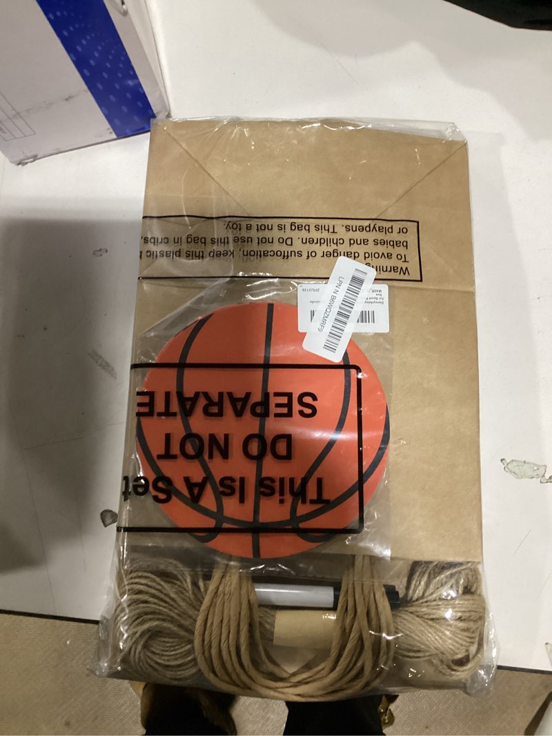 Condition photo showing New/Like New for Dansydaisy 12 Sets 10.6 Inch DIY Basketball Paper Gift Bag Sets with Handles Personalized Basketball Party Favor Bags Include Tags Marker Jute Rope Paper Goodie Bundle for Sport Party Supplies Brown Basketball