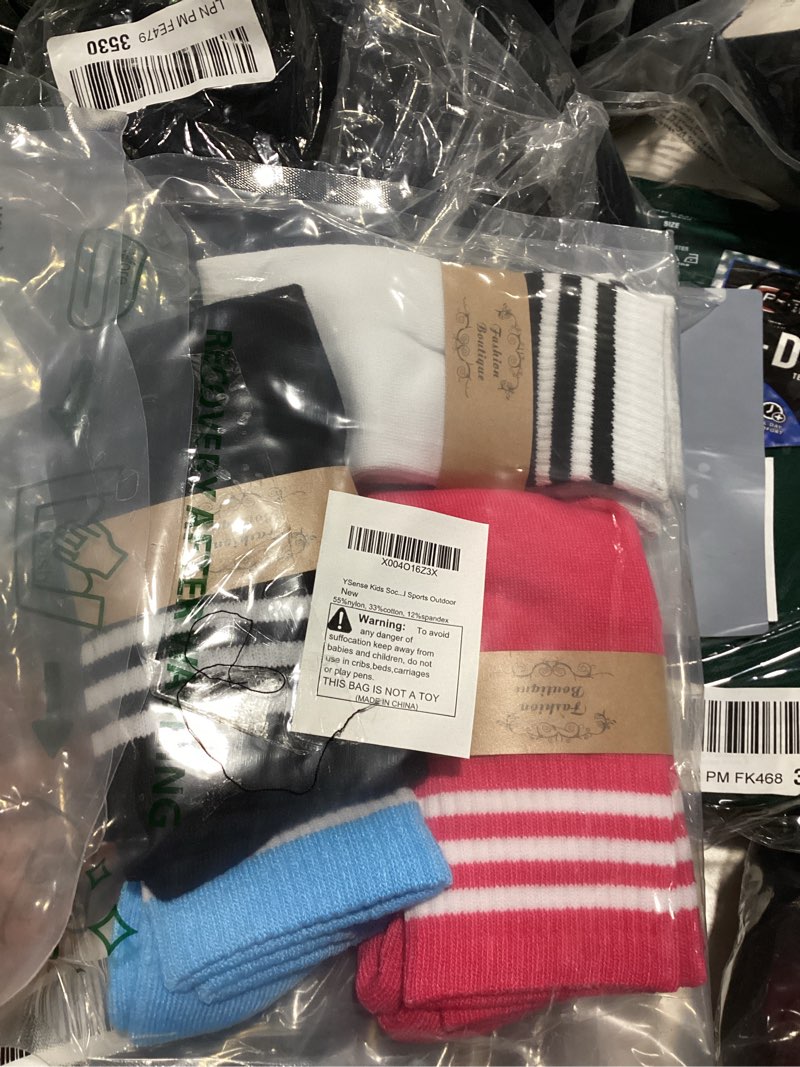 Condition photo showing New/Like New for ysense kids knee high socks for girls boys, long cotton youth soccer football athletic calf tube stockings socks for school 6-9 years white black pink purple blue-5 pairs