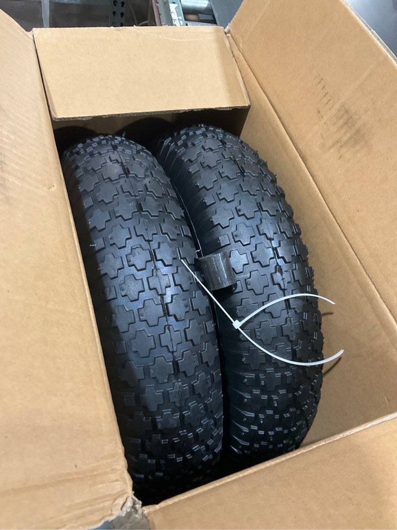 Condition photo showing Good Condition for 4.80/4.00-8 tire & wheel, set of 2 heavy duty pneumatic rubber wheels, 16 in wheelbarrow tires with 5/8" bearings, compatible with hand truck, wagon, dolly, garden cart, dump cart 4.80/4.00-8 tire and wheel 2 pack