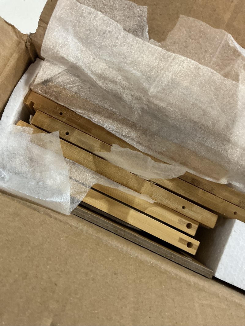 Condition photo showing New/Like New for extra large bamboo bread box for kitchen countertop, dual-layer breadbox provides double the bread storage space, holds multiple loaves, durable & beautiful with frosted acrylic panels