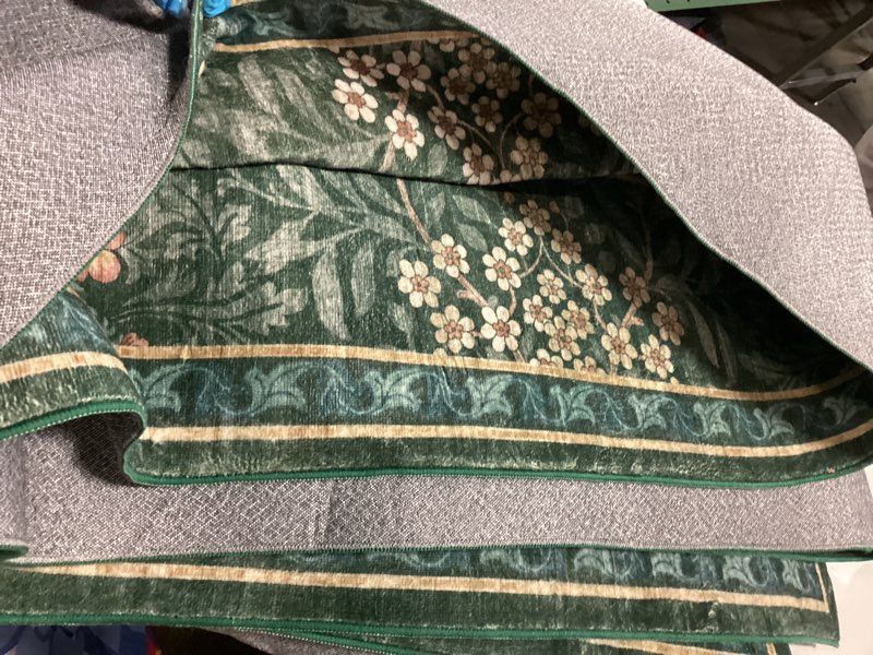Condition photo showing As Is for 9x12 Floral Washable Area Rug for Living Room, Vintage Boho Large Rugs for Bedroom Dining Room, Botanical Birds Non Slip Low Pile Forest Throw Carpet for Farmhouse Office, Retro Green/Blue 9' x 12' (Rectangular) Dark Green (Larger Pattern)