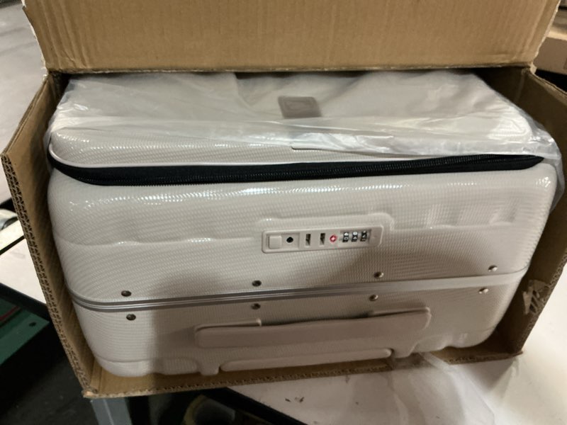 Condition photo showing Good Condition for hanke 24 inch checked luggage pc hard case luggage top opening aluminum frame travel luggage suitcases with wheels for woman men.(ivory white) 24 inch ivory white