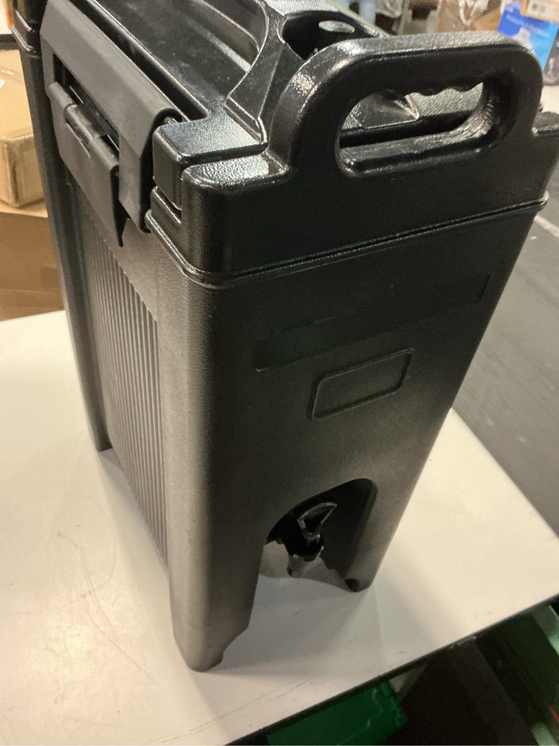 Condition photo showing Good Condition for carlisle foodservice products cateraide insulated beverage server with spigot for dispensing hot and cold drink beverages, plastic, 5 gallons, black 5 gallon black server