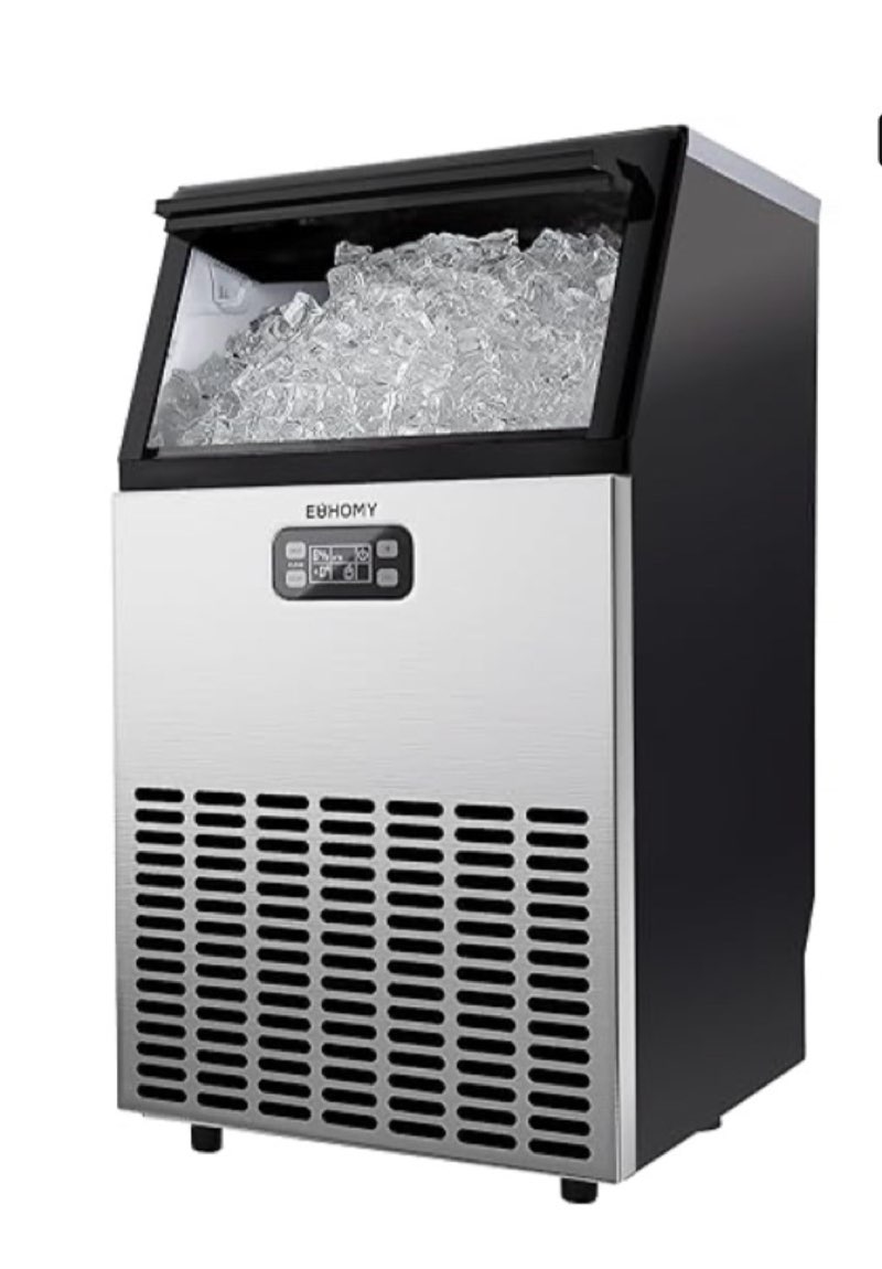 euhomy commercial ice maker machine, 150lbs/24h stainless steel under counter ice machine with 33lbs ice storage capacity, freestanding ice maker.