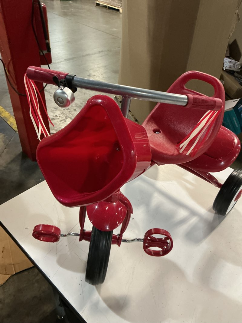 Condition photo showing Good Condition for radio flyer toddler kids tricycle, folding trike with storage bin, fold 2 go, red