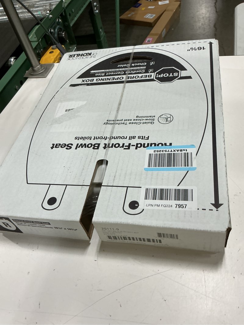 Condition photo showing New/Like New for kohler 20111-0 brevia, slow close toilet seat, round toilet seat, grip-tight bumpers quick-attach hardware, white